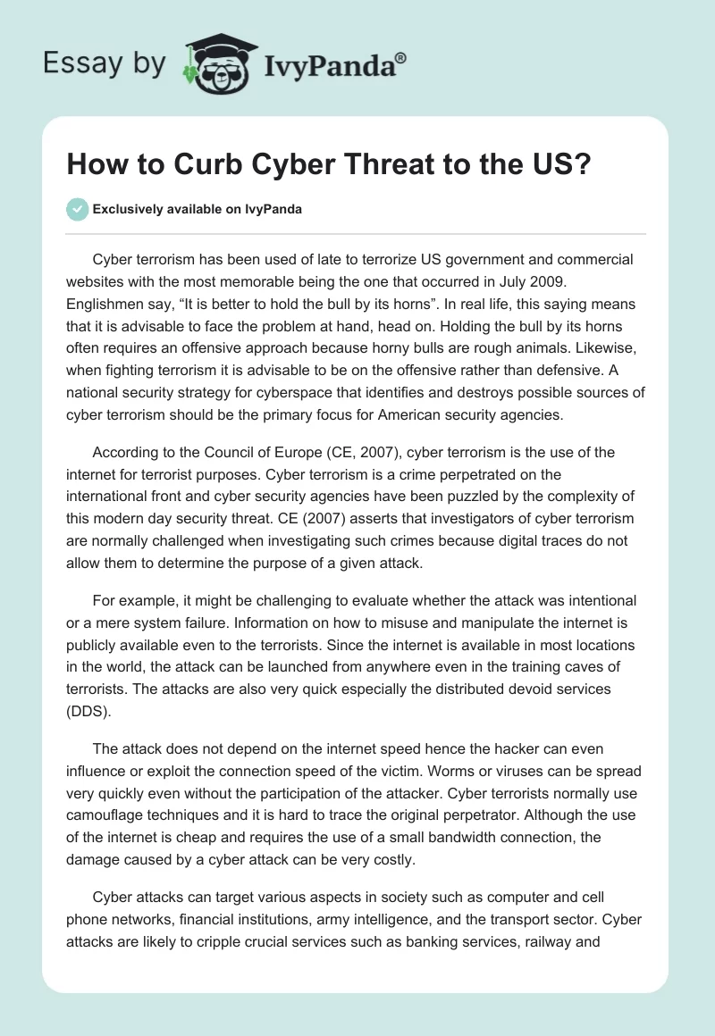 How to Curb Cyber Threat to the US?. Page 1