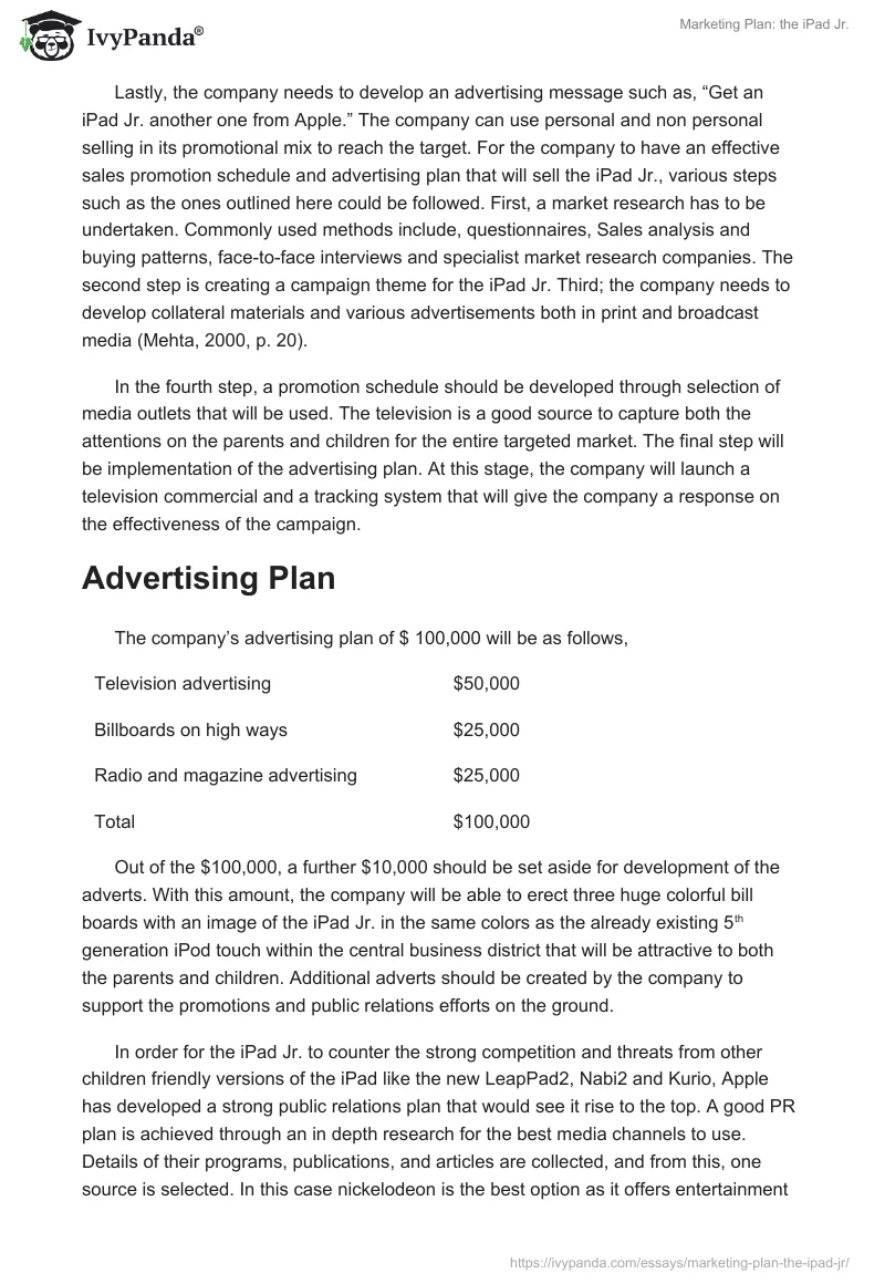 Marketing Plan: the iPad Jr.. Page 2
