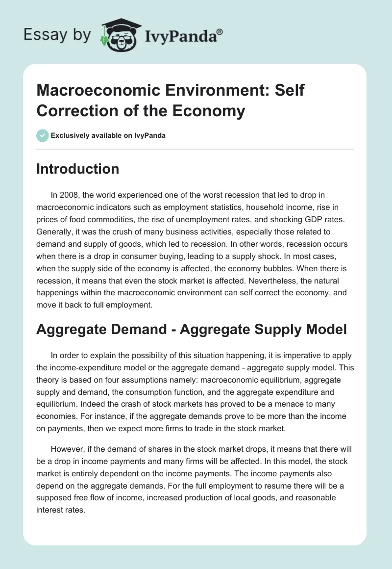 Macroeconomic Environment: Self Correction of the Economy. Page 1
