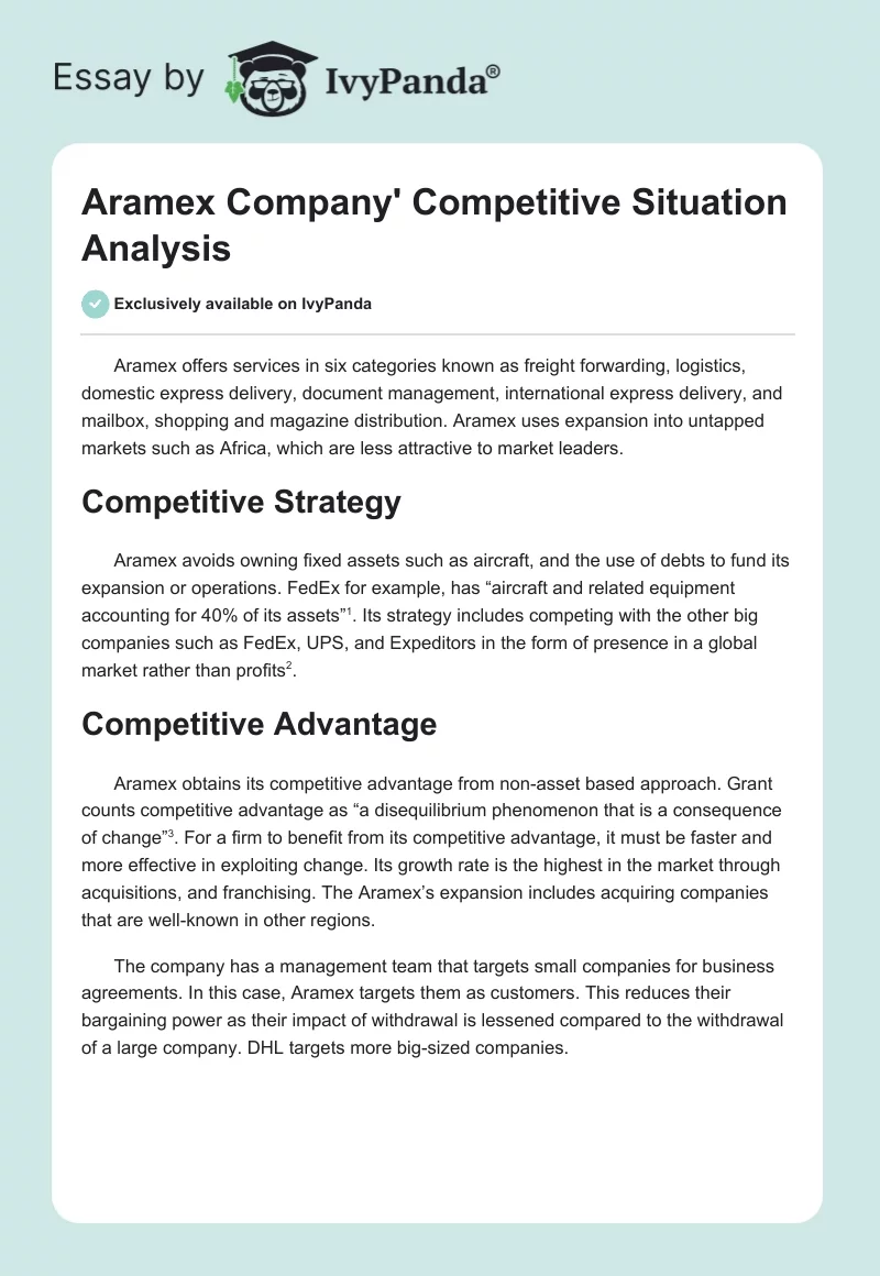 Aramex Company' Competitive Situation Analysis. Page 1
