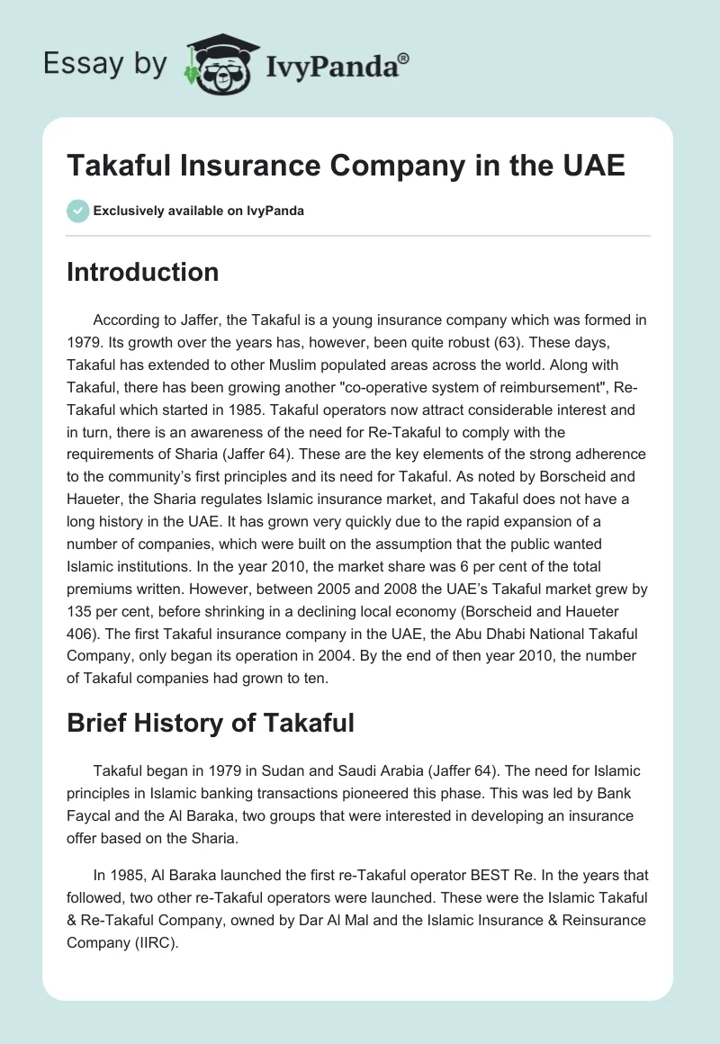 Takaful Insurance Company in the UAE. Page 1