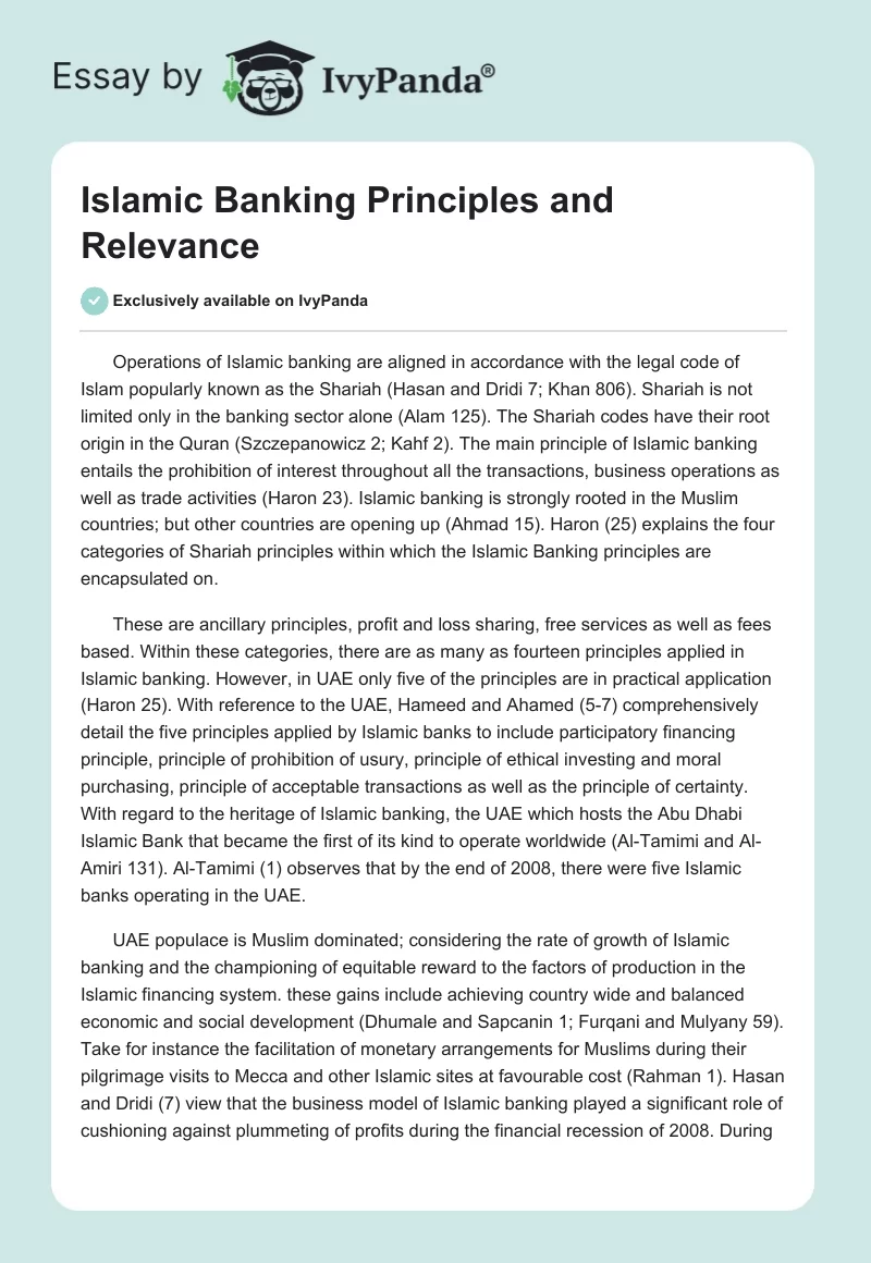 Islamic Banking Principles and Relevance. Page 1