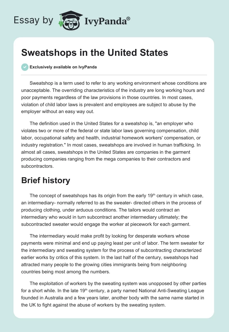 Sweatshops in the United States. Page 1