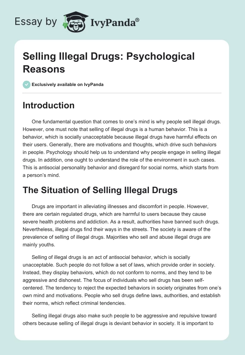 Selling Illegal Drugs: Psychological Reasons. Page 1
