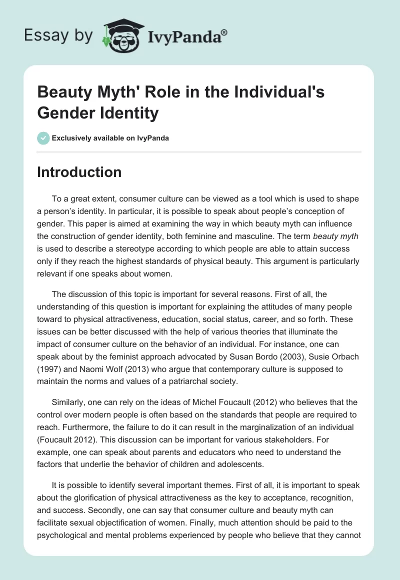 Beauty Myth' Role in the Individual's Gender Identity. Page 1