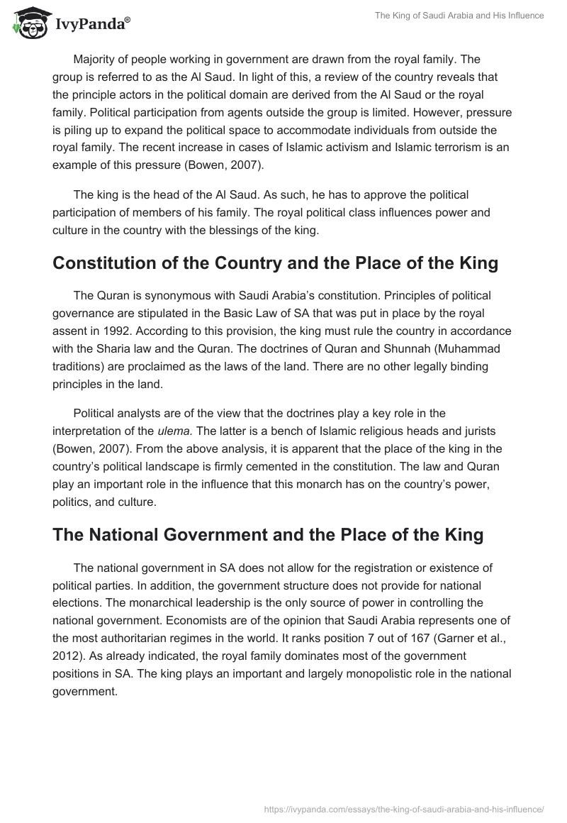 The King of Saudi Arabia and His Influence. Page 2