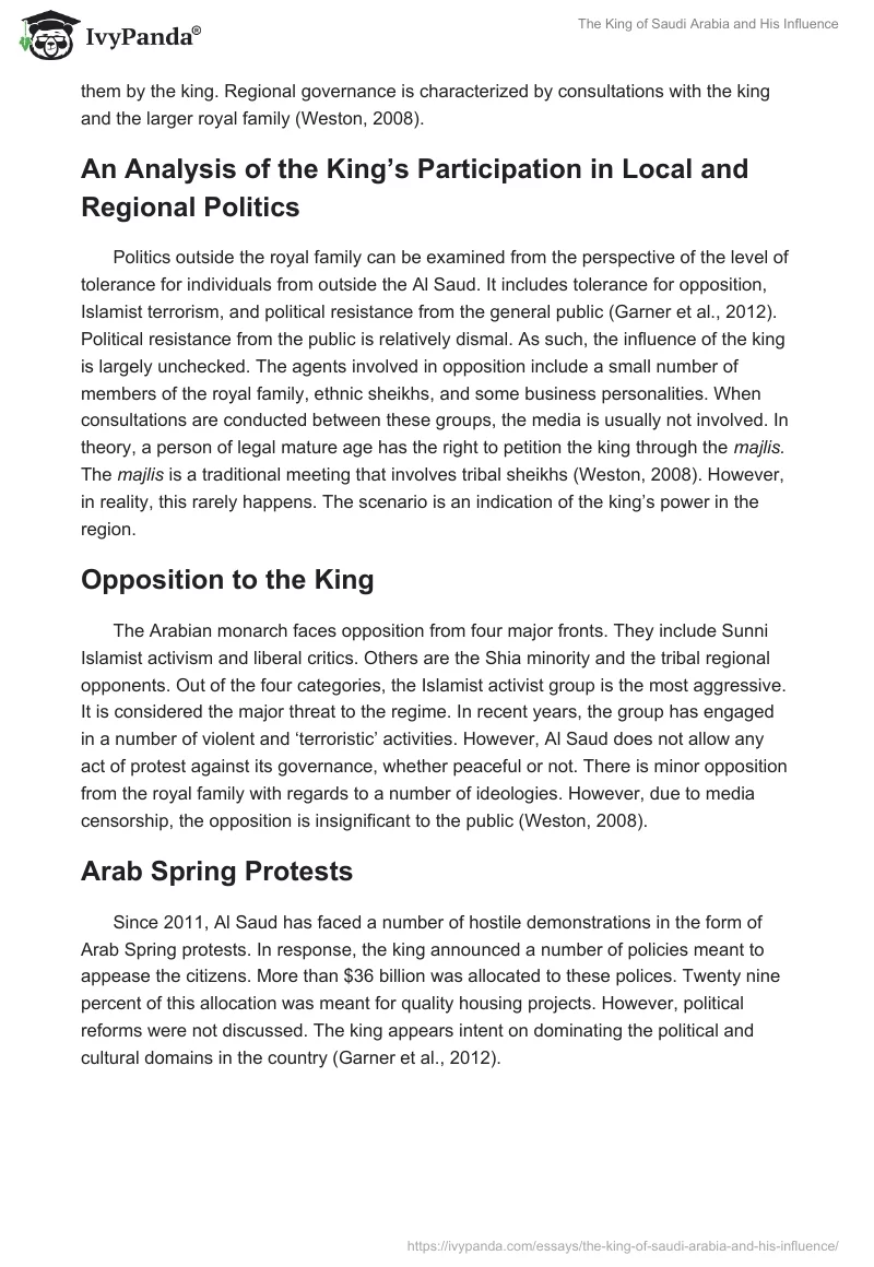 The King of Saudi Arabia and His Influence. Page 4