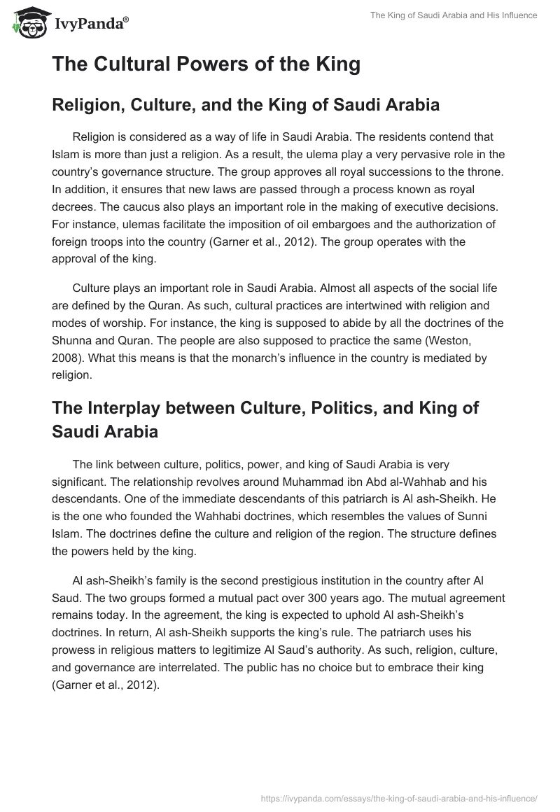 The King of Saudi Arabia and His Influence. Page 5