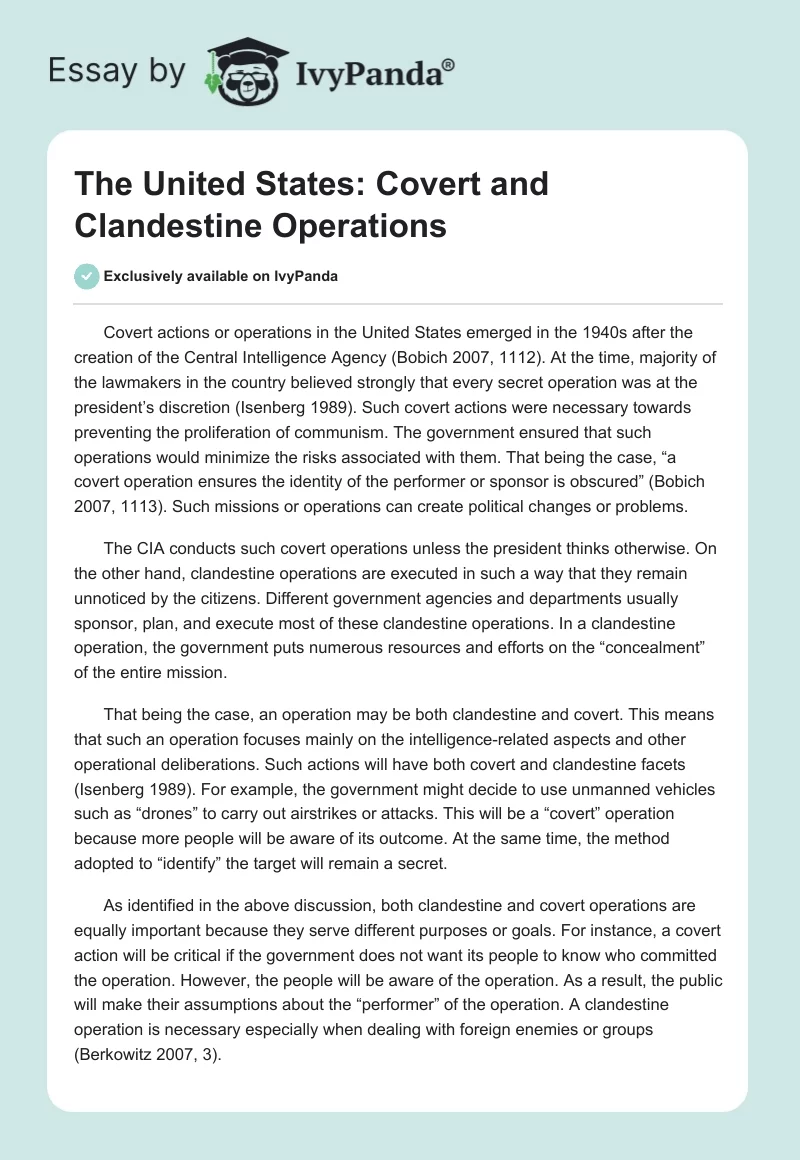 The United States: Covert and Clandestine Operations. Page 1
