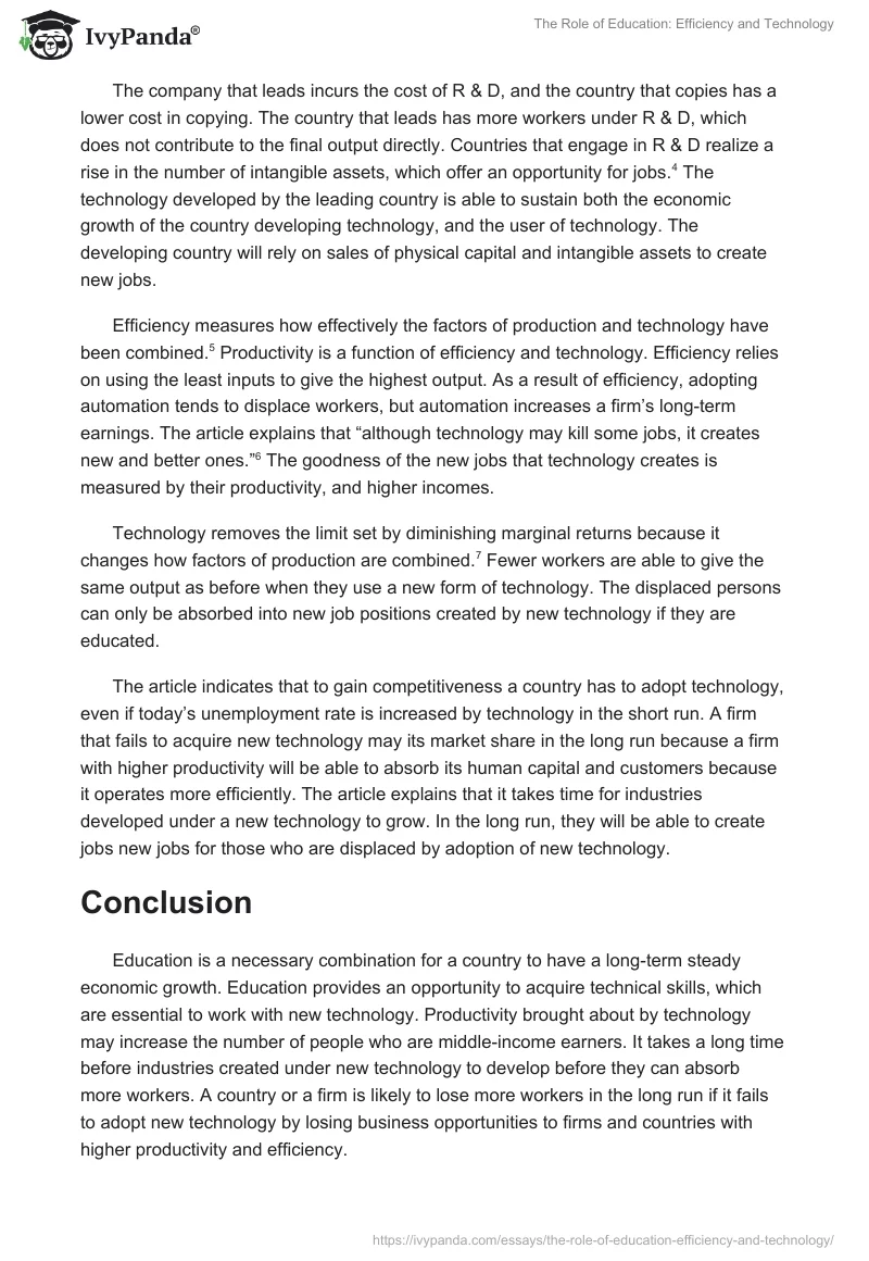 The Role of Education: Efficiency and Technology. Page 2