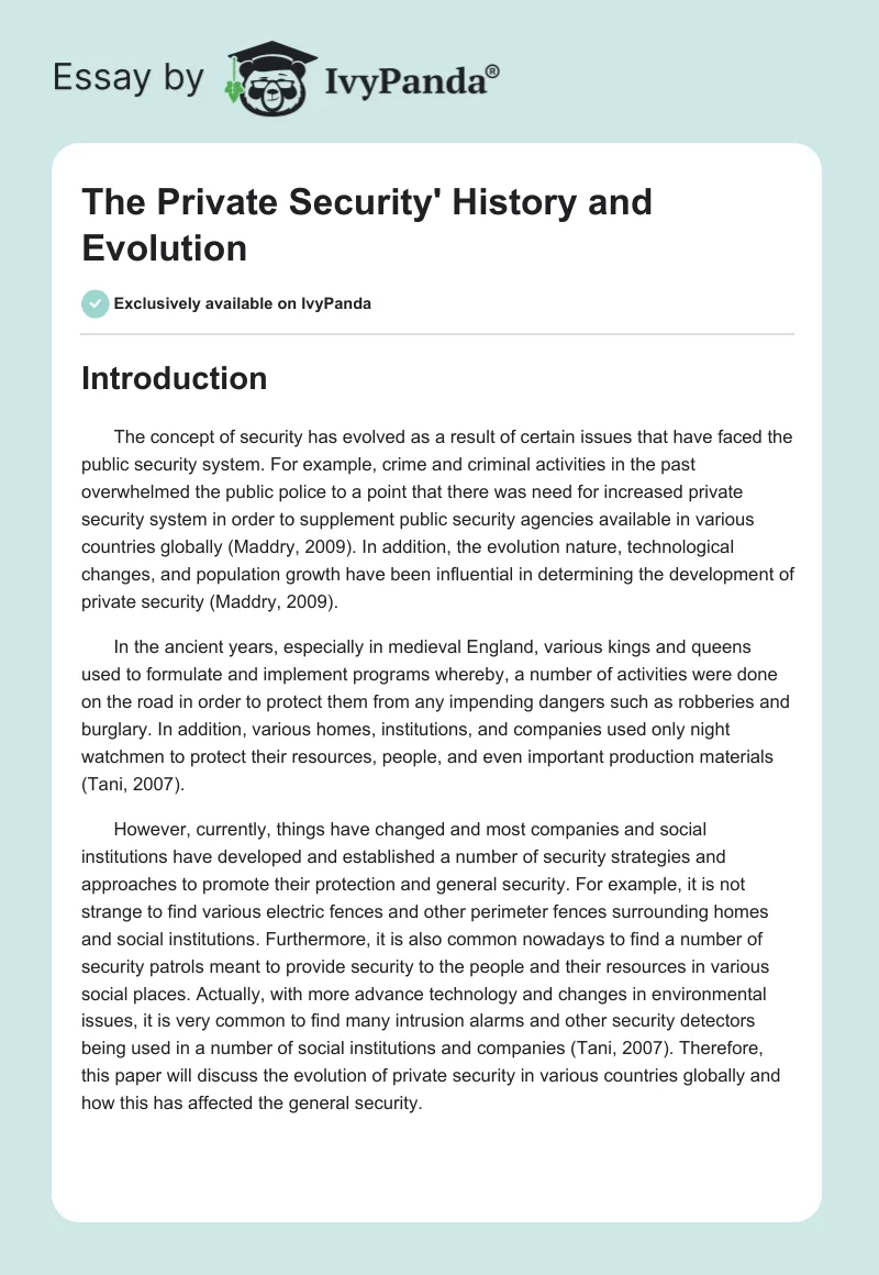 The Private Security' History and Evolution. Page 1