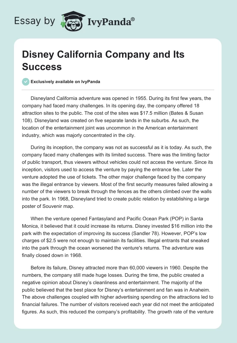 Disney California Company and Its Success. Page 1