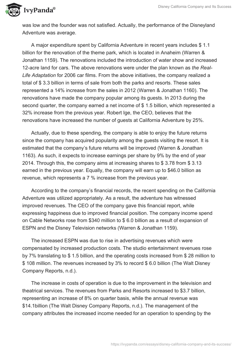 Disney California Company and Its Success. Page 2