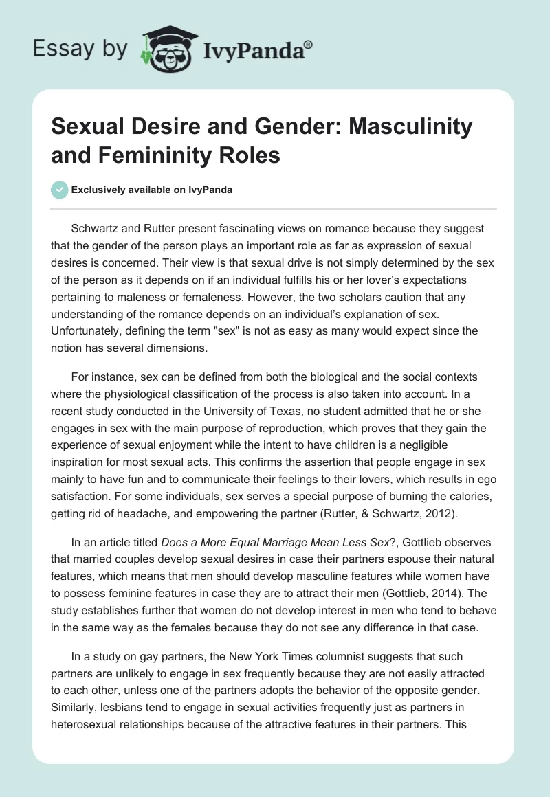 Sexual Desire and Gender: Masculinity and Femininity Roles. Page 1