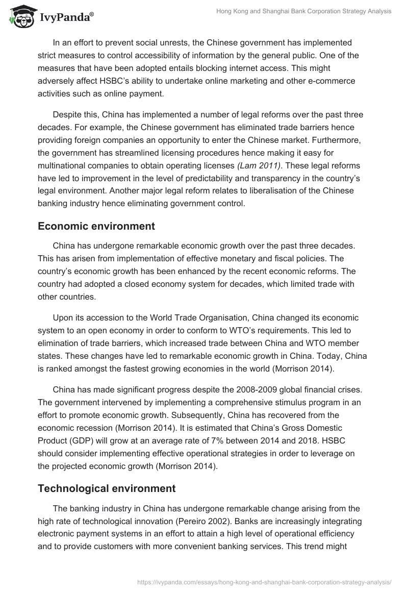 Hong Kong and Shanghai Bank Corporation Strategy Analysis. Page 3