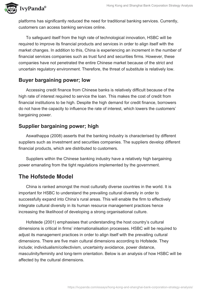 Hong Kong and Shanghai Bank Corporation Strategy Analysis. Page 5