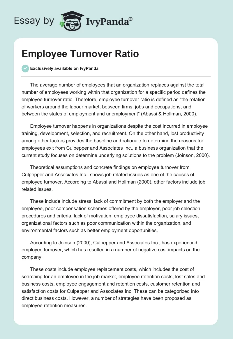 Employee Turnover Ratio. Page 1