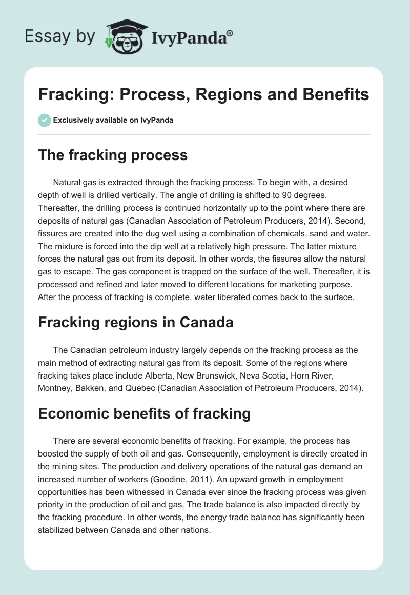 Fracking: Process, Regions and Benefits. Page 1