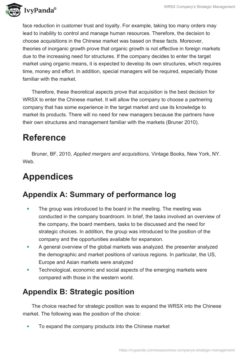 WRSX Company's Strategic Management. Page 5