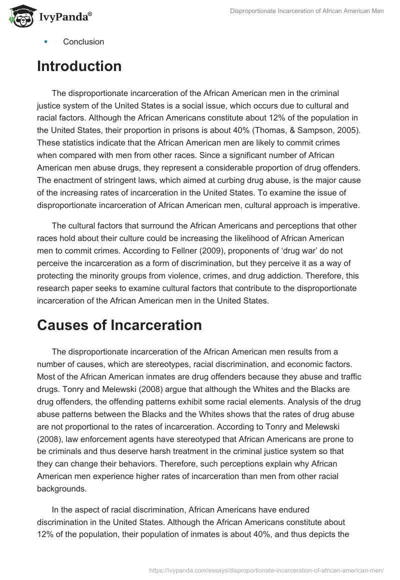 Disproportionate Incarceration of African American Men. Page 3