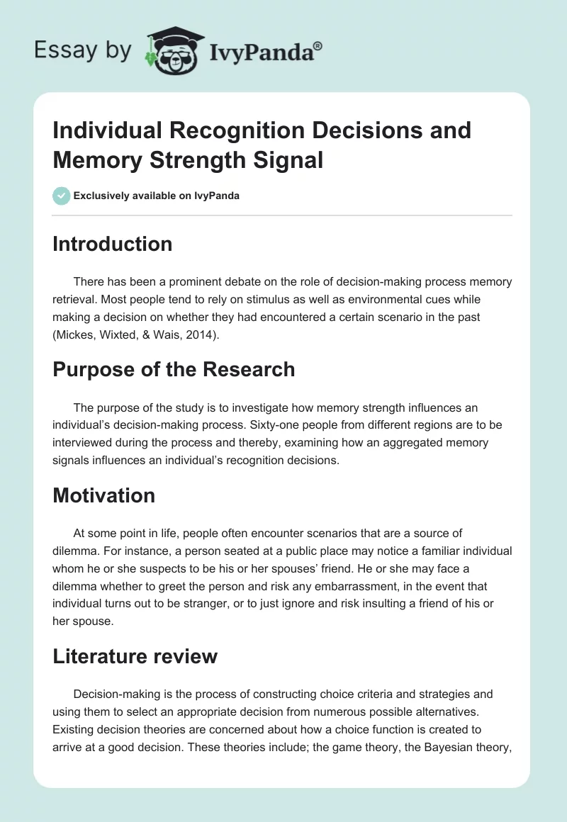 Individual Recognition Decisions and Memory Strength Signal. Page 1