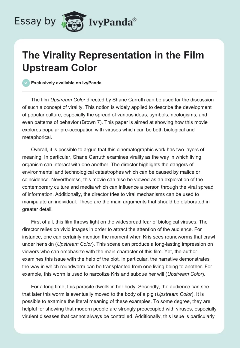 The Virality Representation in the Film "Upstream Color". Page 1