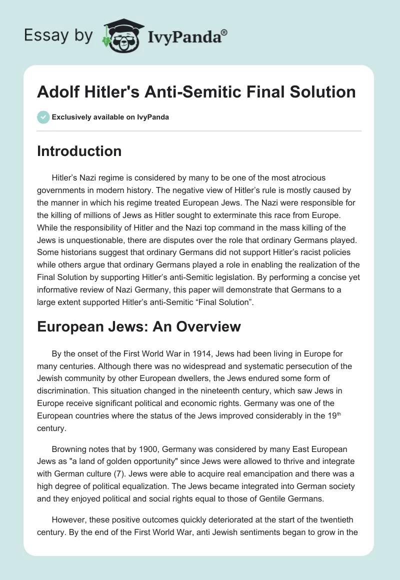 Adolf Hitler's Anti-Semitic "Final Solution". Page 1