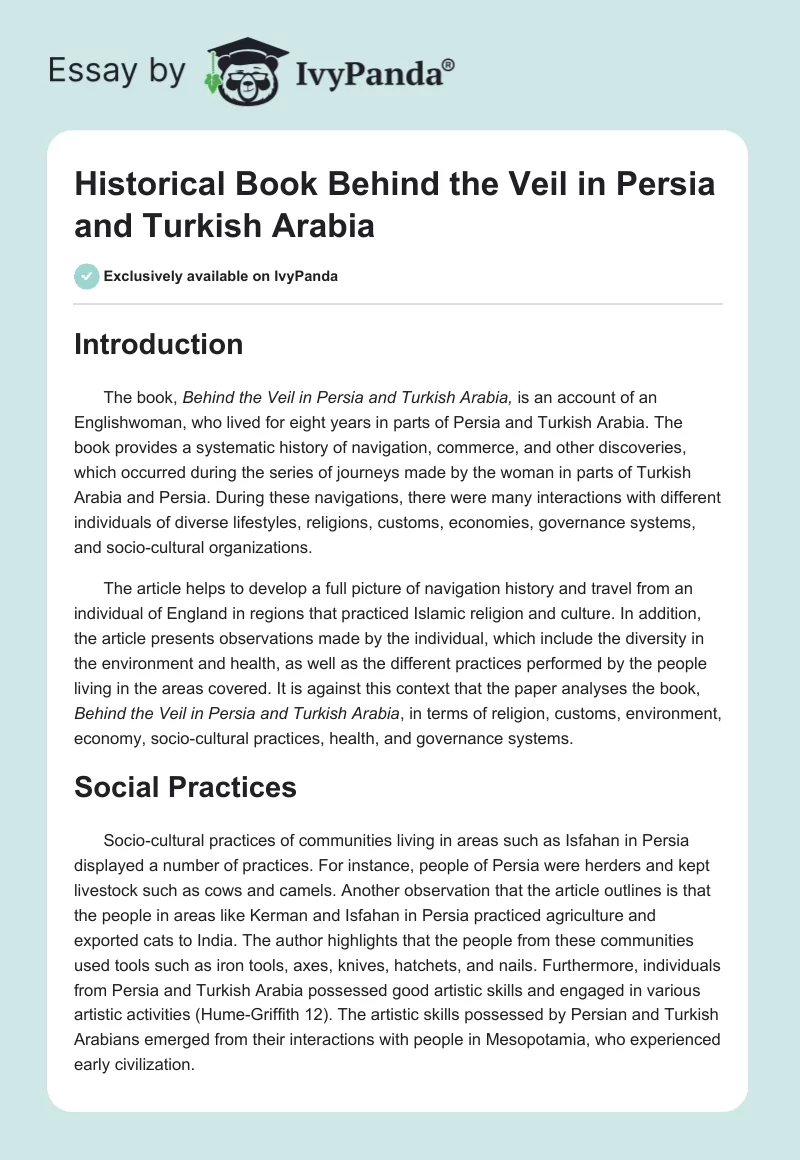 Historical Book "Behind the Veil in Persia and Turkish Arabia". Page 1