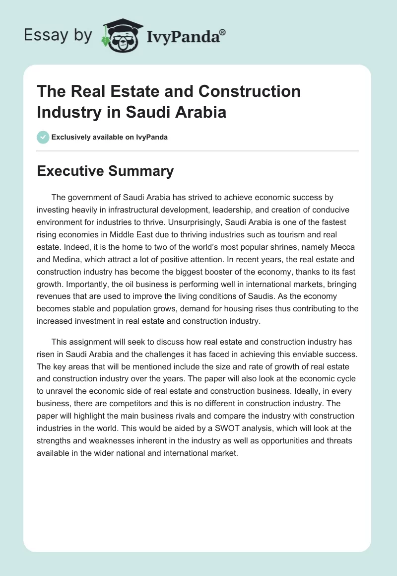 The Real Estate and Construction Industry in Saudi Arabia. Page 1