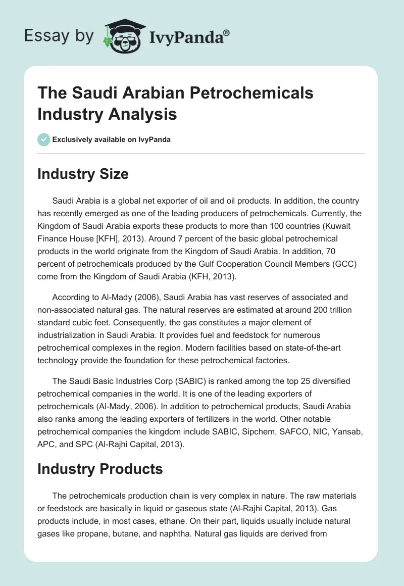 The Saudi Arabian Petrochemicals Industry Analysis. Page 1
