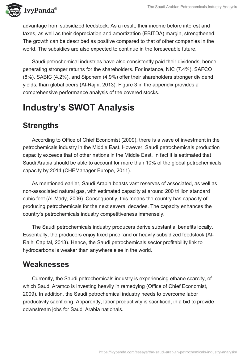 The Saudi Arabian Petrochemicals Industry Analysis. Page 5