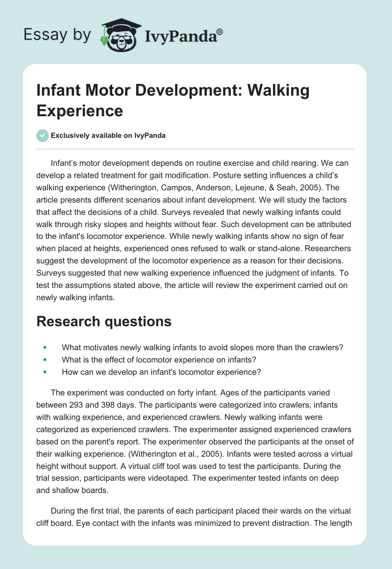 Infant Motor Development: Walking Experience. Page 1