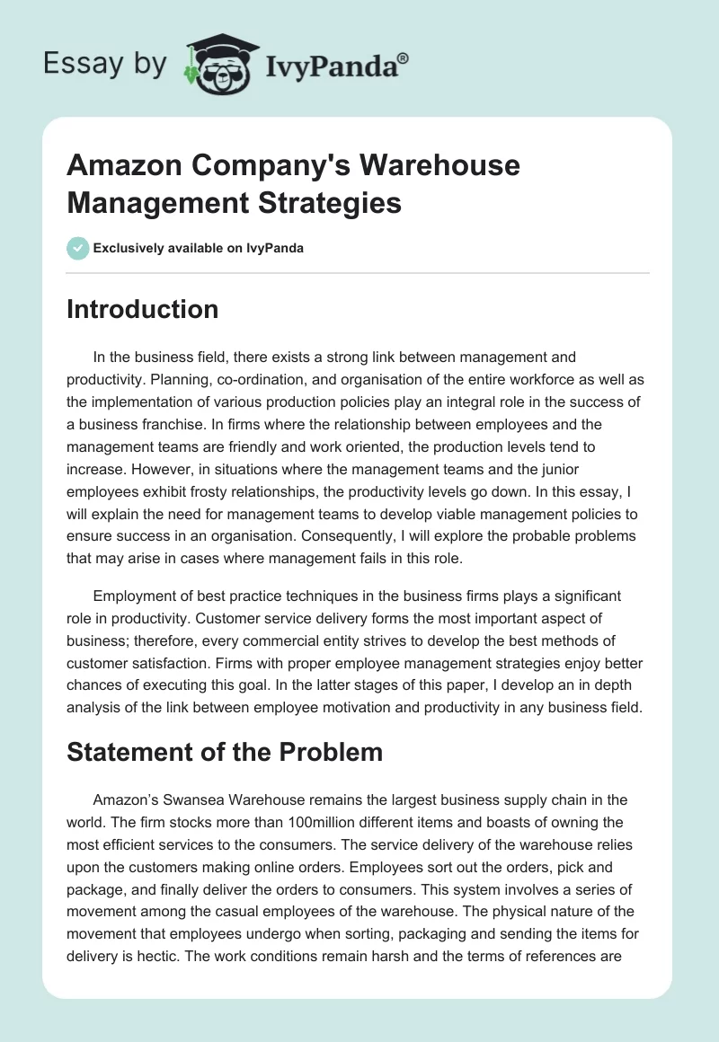 Amazon Company's Warehouse Management Strategies. Page 1