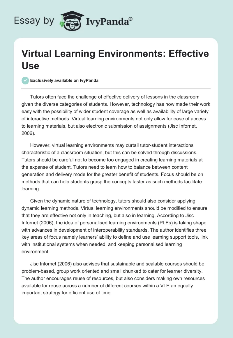 Virtual Learning Environments: Effective Use. Page 1