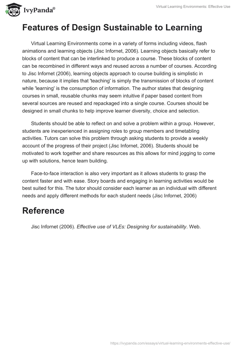 Virtual Learning Environments: Effective Use. Page 2
