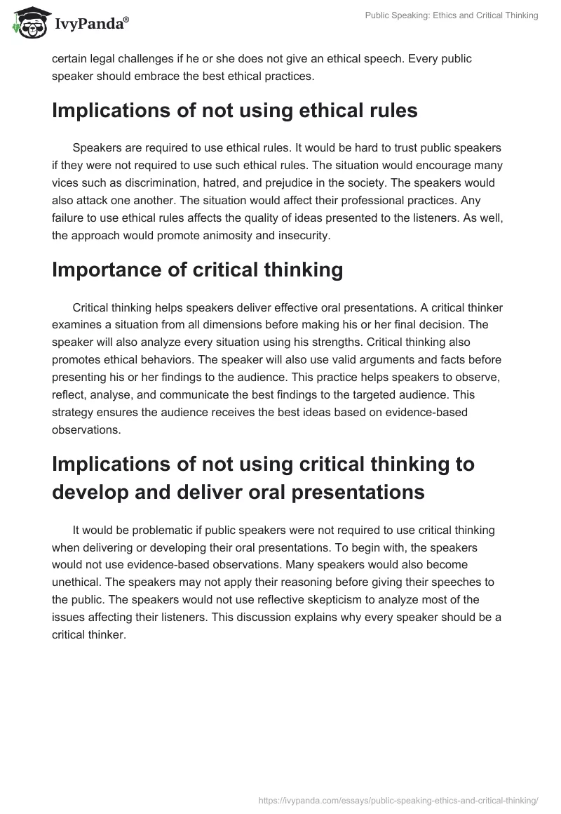 Public Speaking: Ethics and Critical Thinking. Page 2