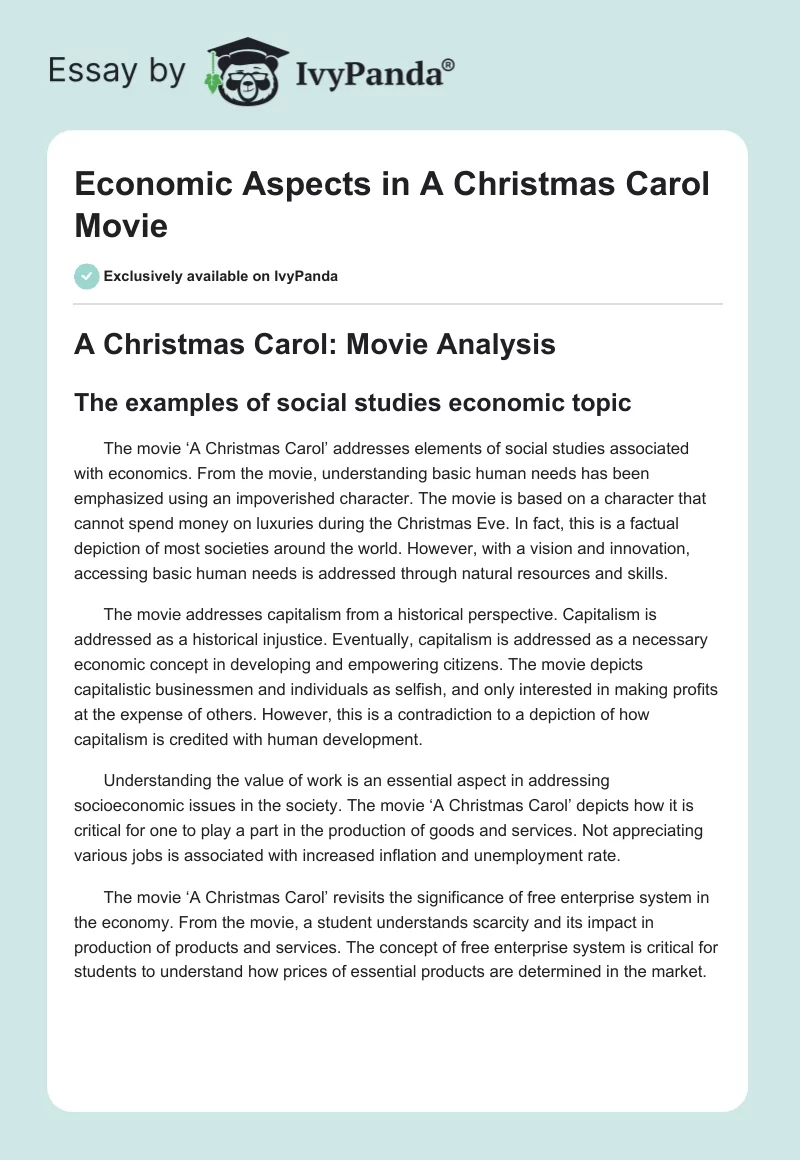 Economic Aspects in "A Christmas Carol" Movie. Page 1