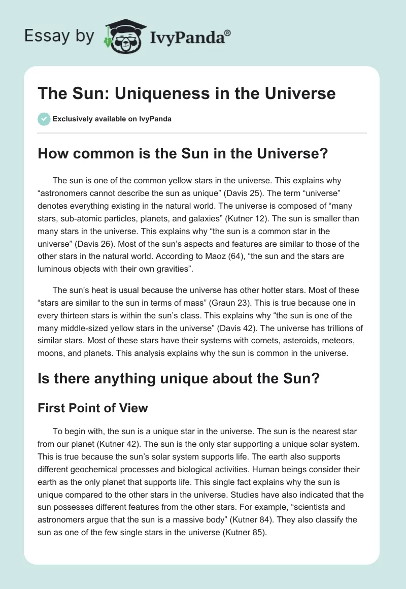 The Sun: Uniqueness in the Universe. Page 1