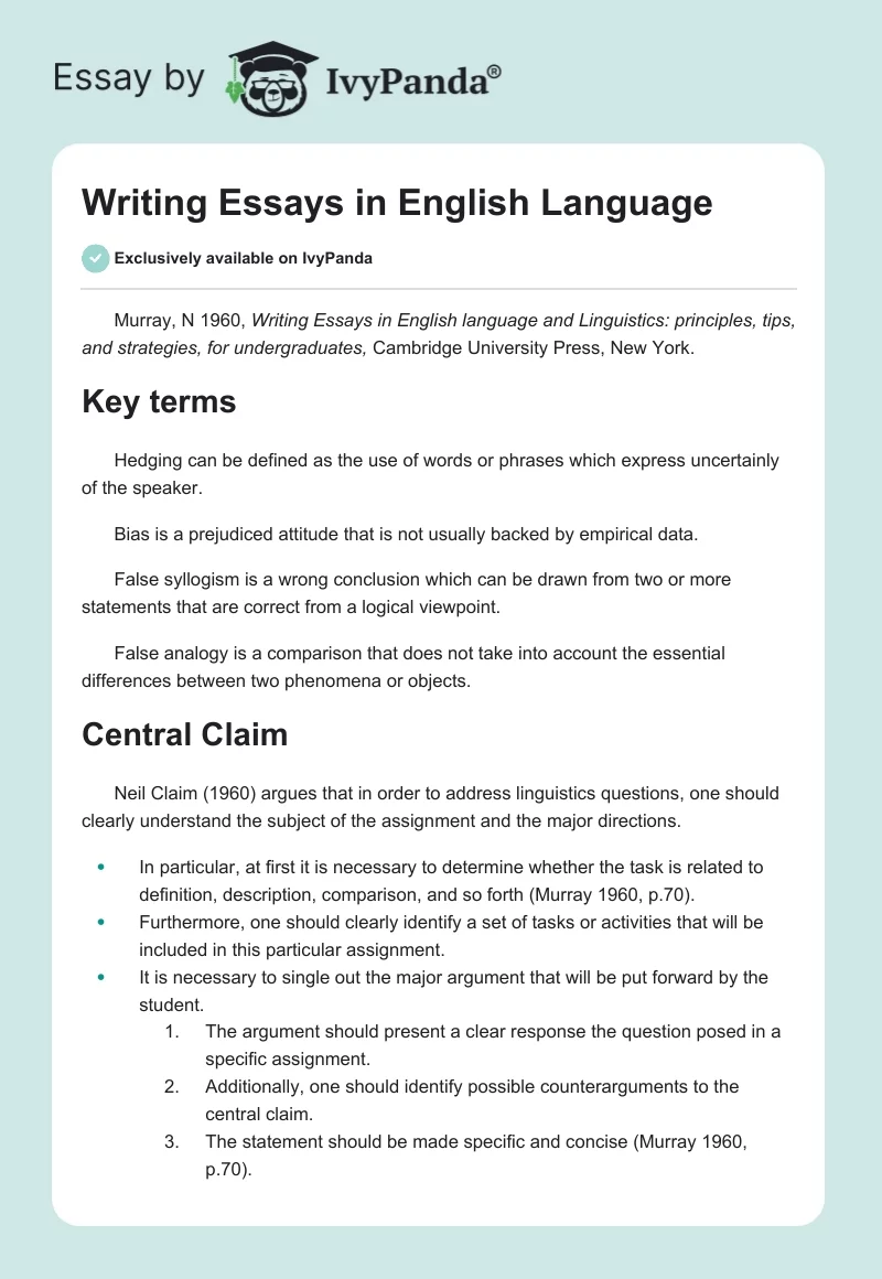 Writing Essays in English Language. Page 1