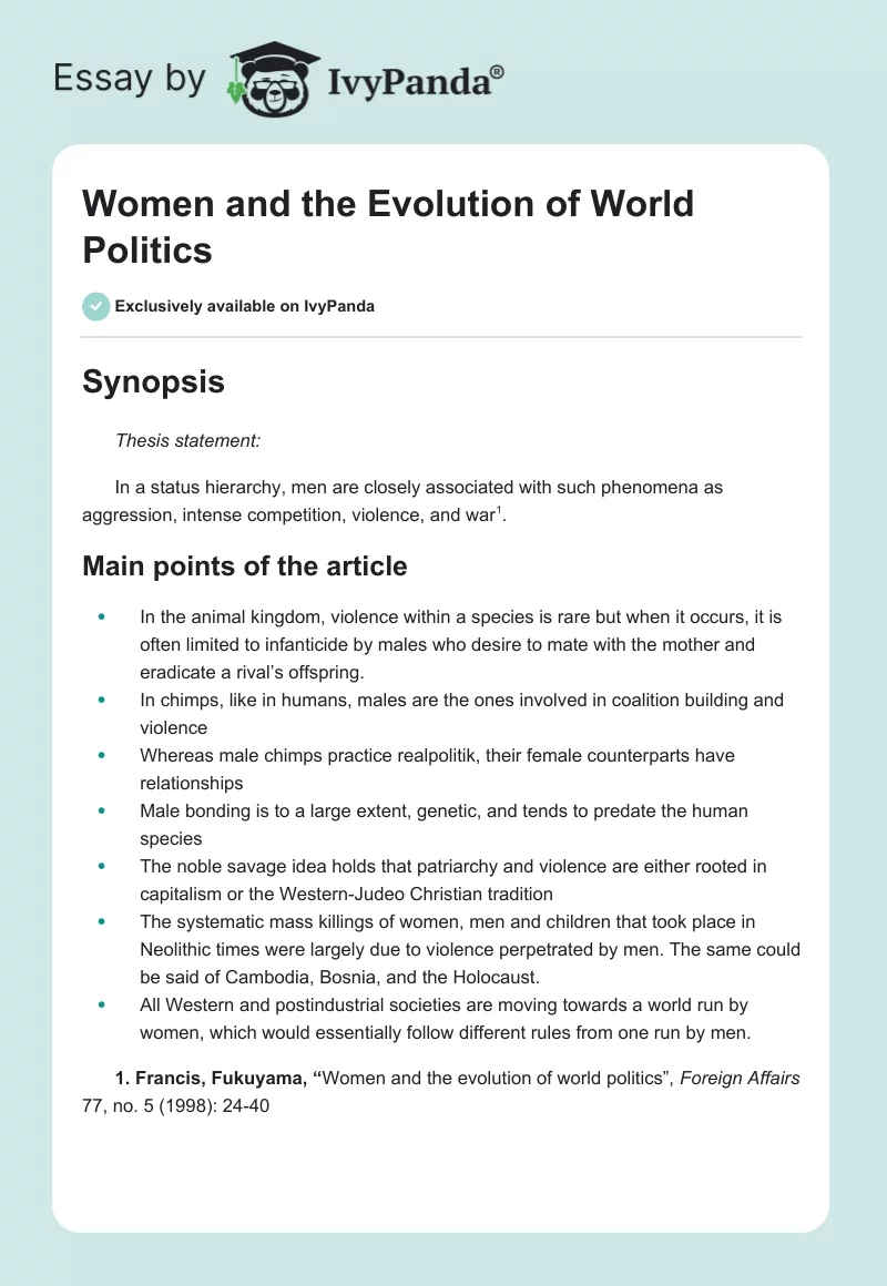 Women and the Evolution of World Politics. Page 1