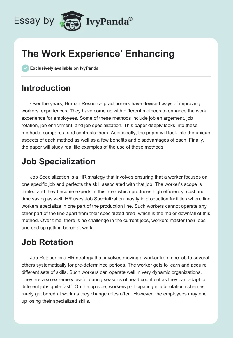 The Work Experience' Enhancing. Page 1