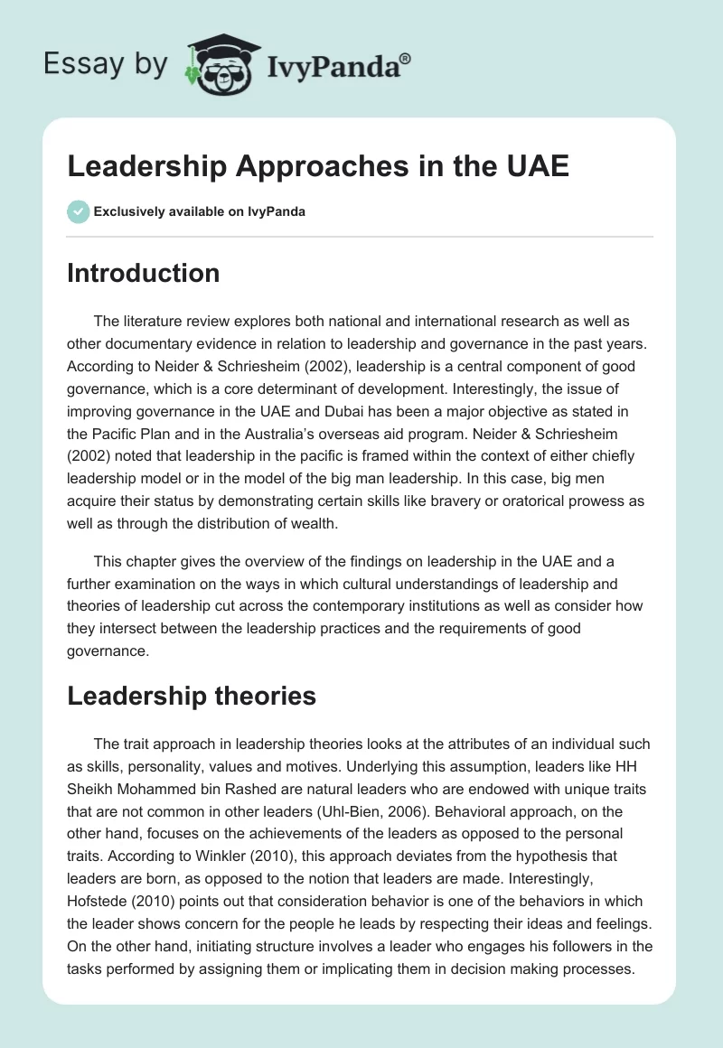 Leadership Approaches in the UAE. Page 1