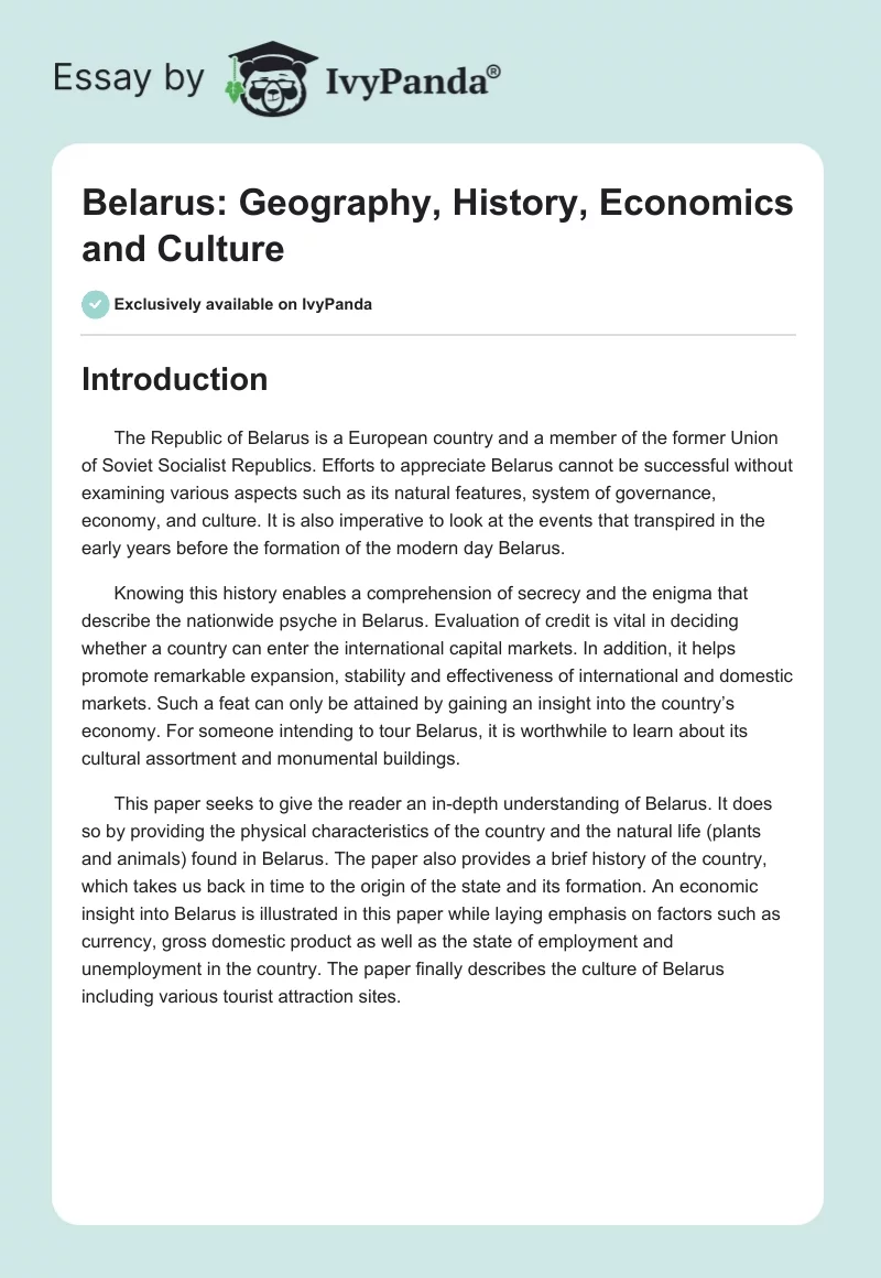 Belarus: Geography, History, Economics and Culture. Page 1