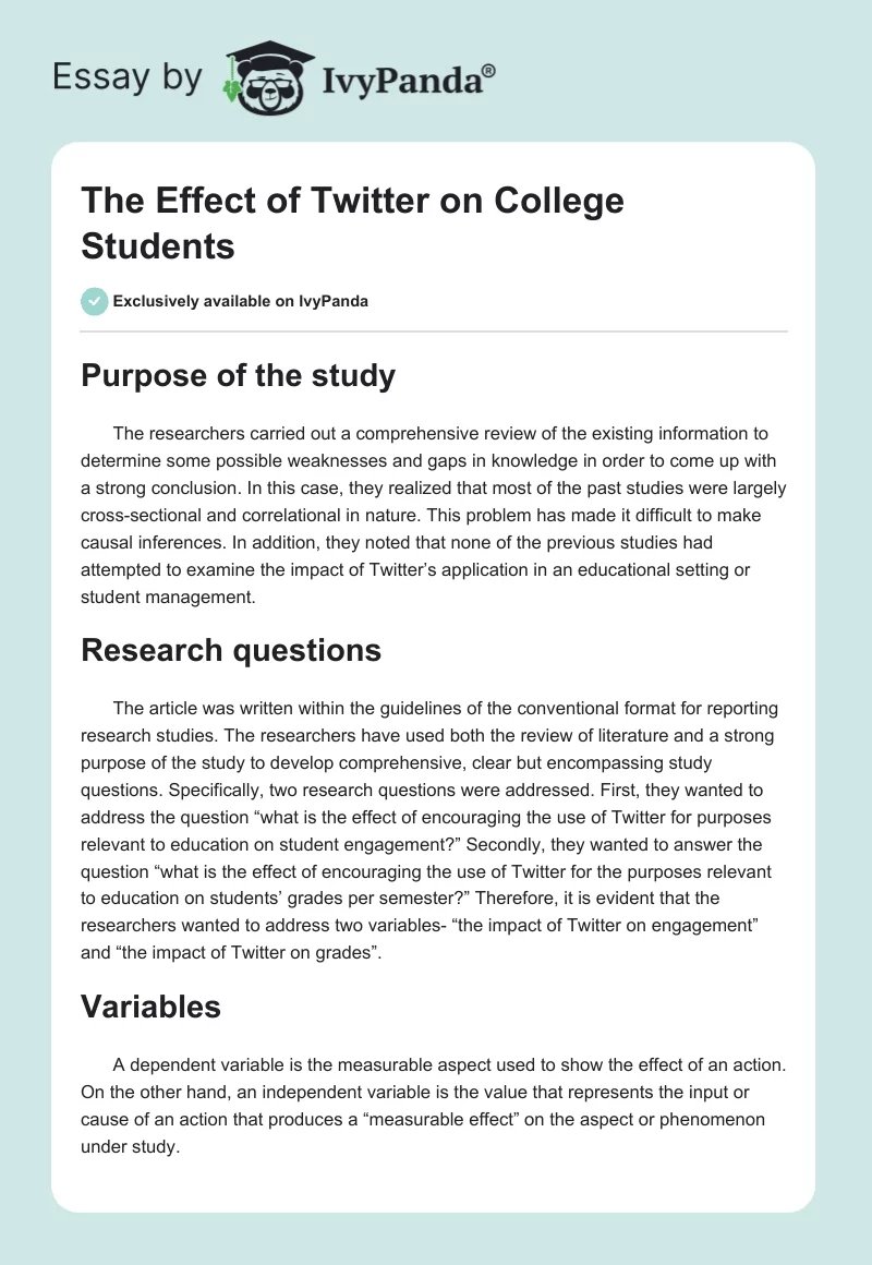 The Effect of Twitter on College Students. Page 1