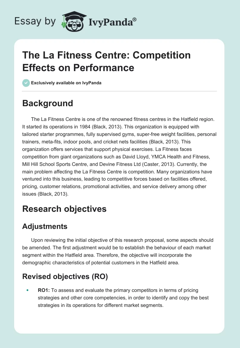 The La Fitness Centre: Competition Effects on Performance. Page 1
