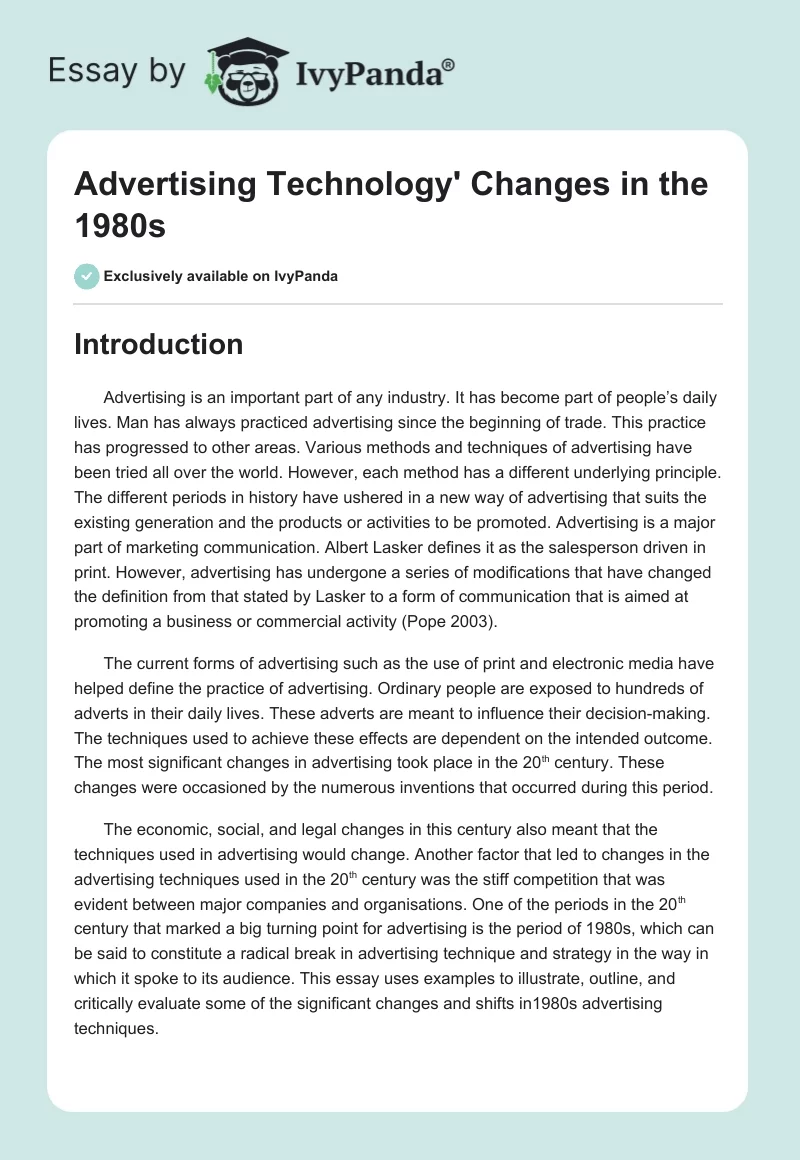 Advertising Technology' Changes in the 1980s. Page 1