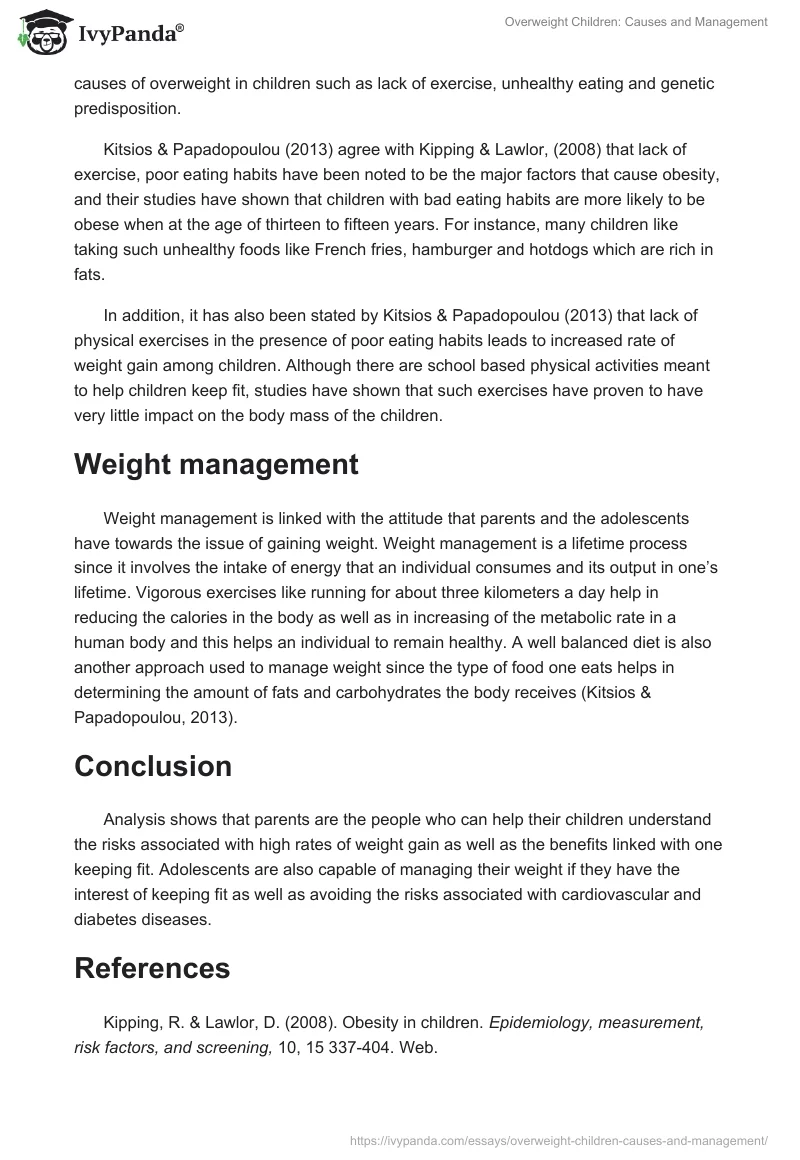 Overweight Children: Causes and Management. Page 2