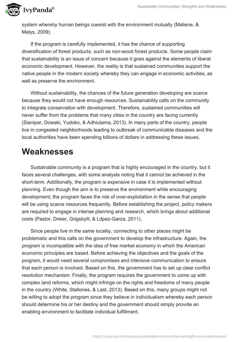 Sustainable Communities: Strengths and Weaknesses. Page 3