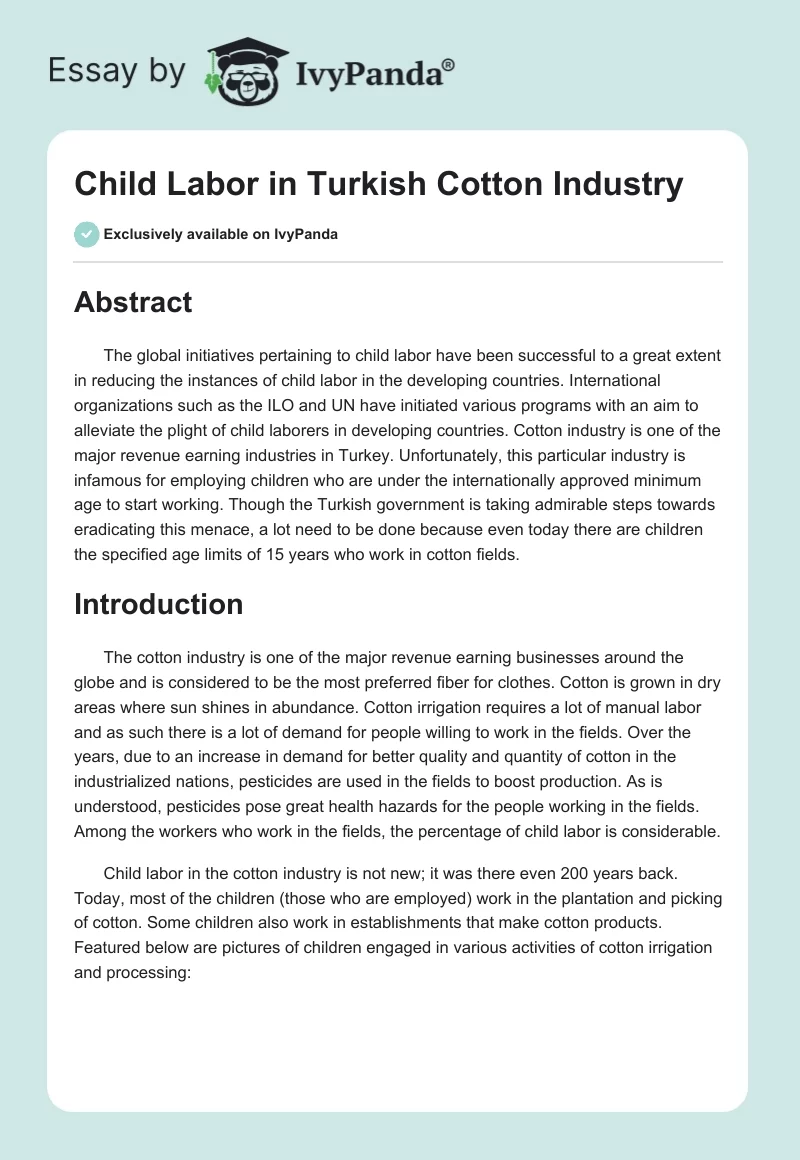 Child Labor in Turkish Cotton Industry. Page 1