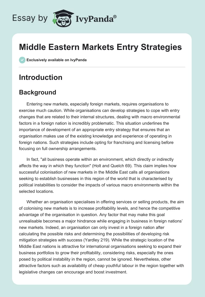Middle Eastern Markets Entry Strategies. Page 1